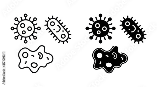Set of hand drawn doodle style bacteria virus and amoeba microorganisms isolated on a white background for scientific design