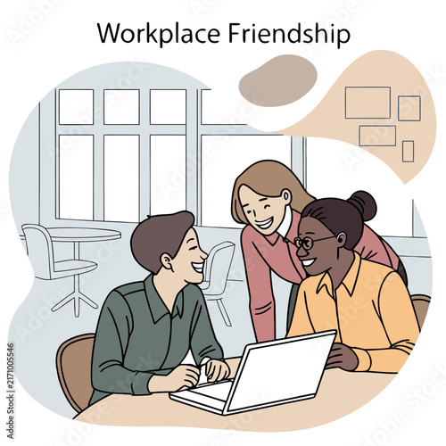 Illustration of two colleagues collaborating at a desk in a modern office setting with large office collaboration teamwork illustration colleagues working together desk workspace