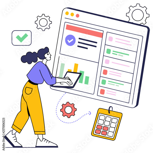 Flat design illustration of financial report analysis on laptop with mobile device and checklist for data verification financial chart business report financial dashboard business finance