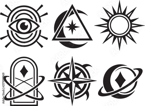 Mystical Symbol Collection | Eye, Sun, Compass, Planet and Geometric Emblem Vector Set