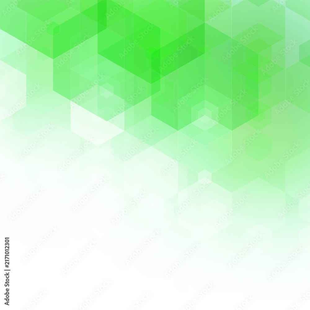 Obraz premium Abstract light geometric background with green and lime hexagons in the form of a corner gradient. eps 10