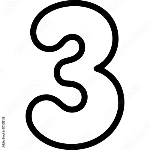 Cute hand drawn outline number 3 illustration