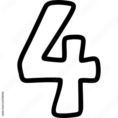 Cute hand drawn outline number 4 illustration