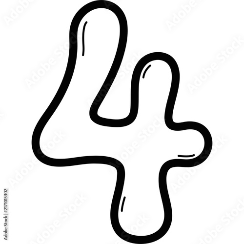 Cute hand drawn outline number 4 illustration