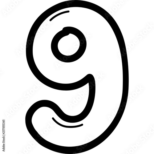Cute hand drawn outline number 9 illustration