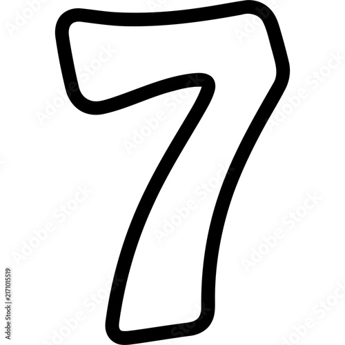 Cute hand drawn outline number 7 illustration