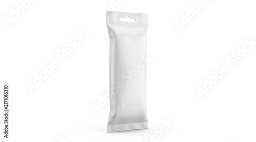 Blank white snack food packaging pouch with hang hole
