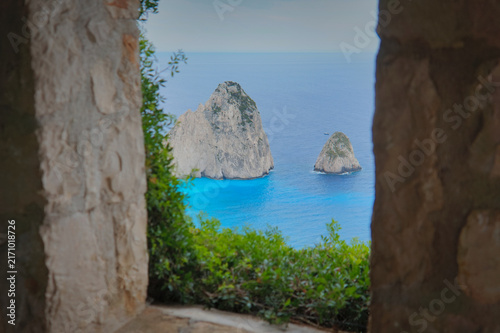 Myzithres Viewpoint in Zakynthos during golden hour from a window