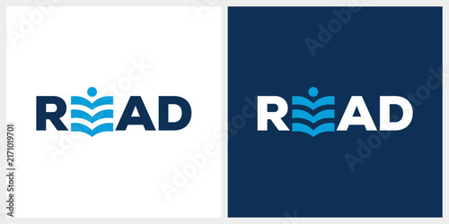 Lettering read logo design, typography read logo graphic, word mark read logo symbol, book and people logo symbol concept vector