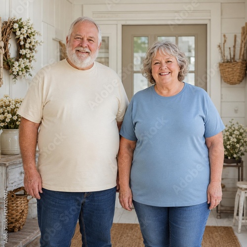Happy elderly couple smiling together at home, embodying love and companionship.