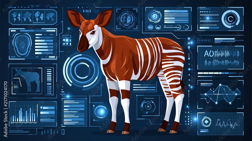 Fototapeta premium Okapi in blue interface and technology display