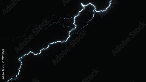 3D render lightning effect A complex, branching lightning bolt illuminating dark night skies with dramatic contrast and intense energy