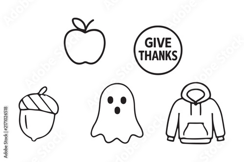thanksgiving line icons set with apple acorn ghost and hoodie