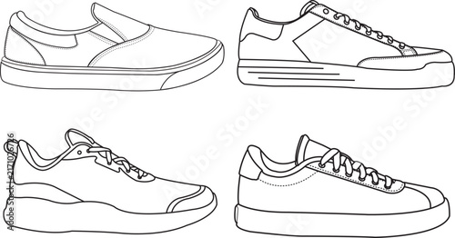 Konstfotografi Shoes sneaker vector icon, set of sneakers design vectors isolated, hand daw sne