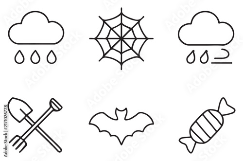 halloween line art icons set on white background