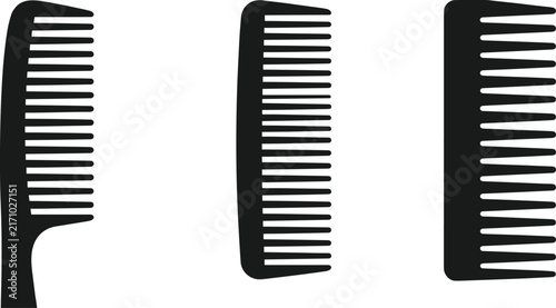Black silhouette hair comb icon set isolated on white background for barber shop and salon grooming.eps