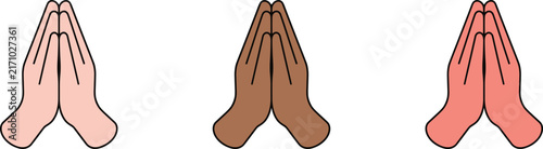 Folded Hands Praying Icon Set with Diverse Skin Tones Vector Illustration for Spirituality and Greeting