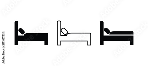 Obraz na plátne Single bed with person sleeping icon set,Bed Silhouette Icons Showing Different style,representing rest and accommodation in various vector styles