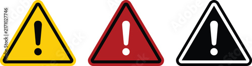 Warning Sign Triangle Icon Set with Exclamation Mark Symbols for Hazard and Alert Notification.eps
