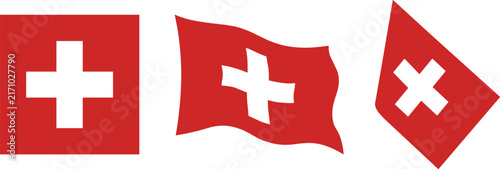 Switzerland Flag Vector Set Featuring Flat Waving and Dynamic Perspective Designs for Travel Projects