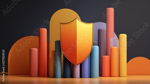 Abstract Shield Design With Colorful Bars and Shapes Background