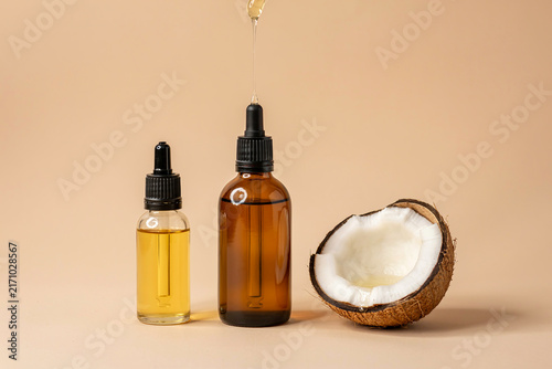 Coconut Oil Dropper Bottles with Fresh Coconut – Natural Skincare and Beauty Product