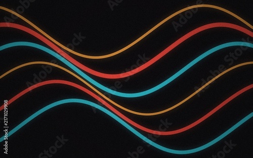 Orange, red, and teal glowing wavy lines on a black background, creating a dynamic, abstract pattern with, rhythmic horizontal curves