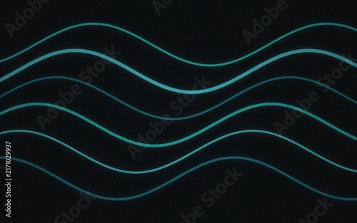 Teal glowing wavy lines on a dark black background, creating a rhythmic, abstract pattern with, smooth horizontal curves, and soft light