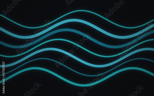 Abstract background, featuring multiple glowing, cyan wavy lines, flowing horizontally across, a dark textured, black surface backdrop