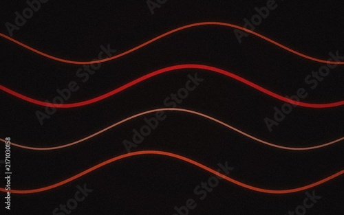 Abstract background, featuring multiple wavy, lines in shades, of red and, orange flowing horizontally, across a dark, textured black surface