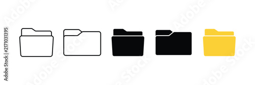Folder vector icon set isolated on white background, black solid closed folders and yellow open file folders for UI design, office document storage, and directory organization