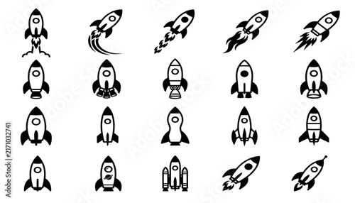 Rocket Icon Mega Bundle – Assorted Styles Black Silhouette Spaceship Vector Set