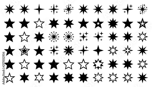 Black Silhouette Star Icon Set – Assorted Star & Sparkle Shapes