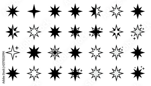 Black Silhouette Star Icon Set – Six & Eight Point Star Symbols