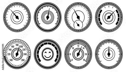 Round Speedometer & Gauge Icon Set – Concentric Circle Dial Vector Icons