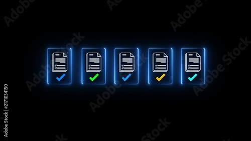 digital procurement workflow concept showing a hand selecting invoice documents with verification icons. Suitable for ERP software, B2B purchase management and paperless approval systems.4k