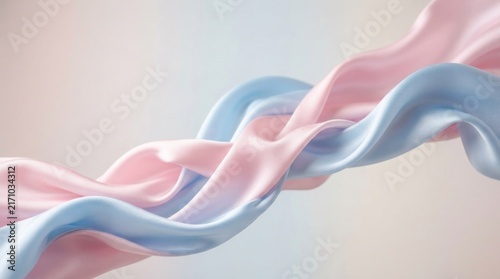 Close up of intertwined pink and blue silk ribbons