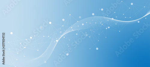 Abstract blue glowing particle wave with luminous network lines, abstract winter background
