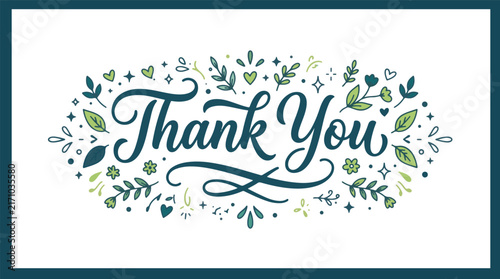Elegant Thank You Hand Lettering with Botanical Floral Decoration