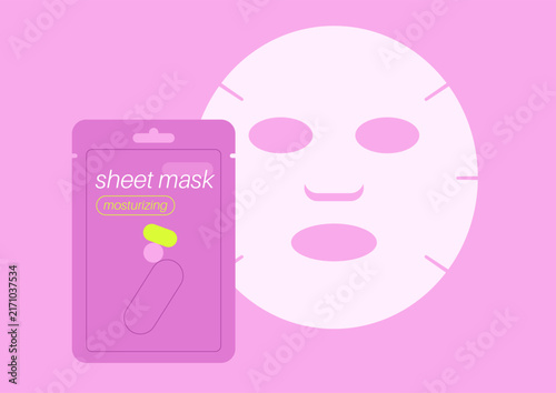 Colorful sheet mask unpacked invitingly, showcasing its moisturizing properties, The cheerful pink setting sets a relaxing mood for self-care moments.