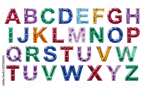 Colorful faceted jewelry alphabet letters collection, isolated on transparent background, png