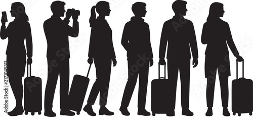 Modern Travelers with Luggage Silhouettes - Business and Leisure Trip Icons for Presentations, Websites and Travel Design