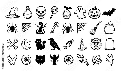 Bild auf Leinwand Cute Spooky Halloween Doodle Mega Collection