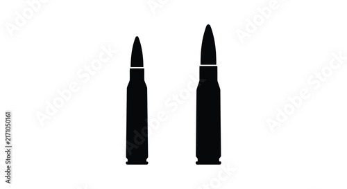 фотографія Two black silhouettes of rifle cartridges stand vertically on a white background
