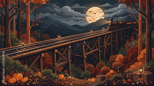 Midnight express through the haunted autumn forest