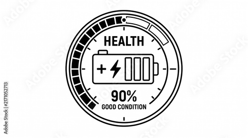 Fotografie Battery health ninety percent indicator circular gauge dashboard graphic for power monitoring