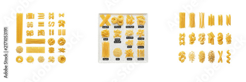 Set of Various Italian Pasta Shapes Including Spaghetti, Rigatoni, Penne, Farfalle, and Alphabet Pasta Isolated on Transparent Background, Cooking Ingredients and Gourmet Food Graphic Design Elements