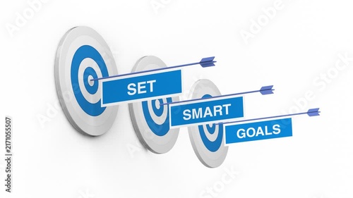 Set Smart Goals Animation with Arrows Hitting Target for Business Success and Strategy Concept