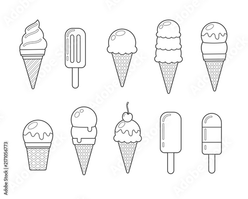 Set of various ice cream icons outlines