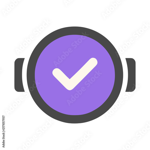 Purple circle with white checkmark and grey border